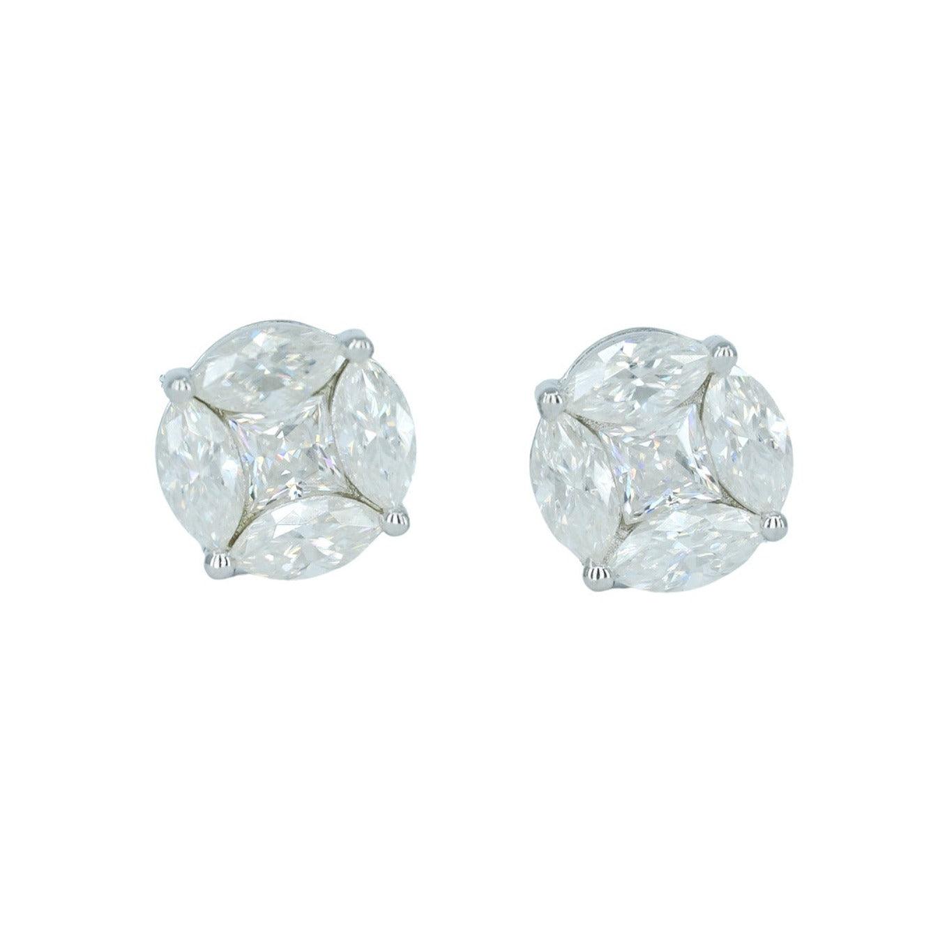 9123: Small white Oval And Square Diamond Earing