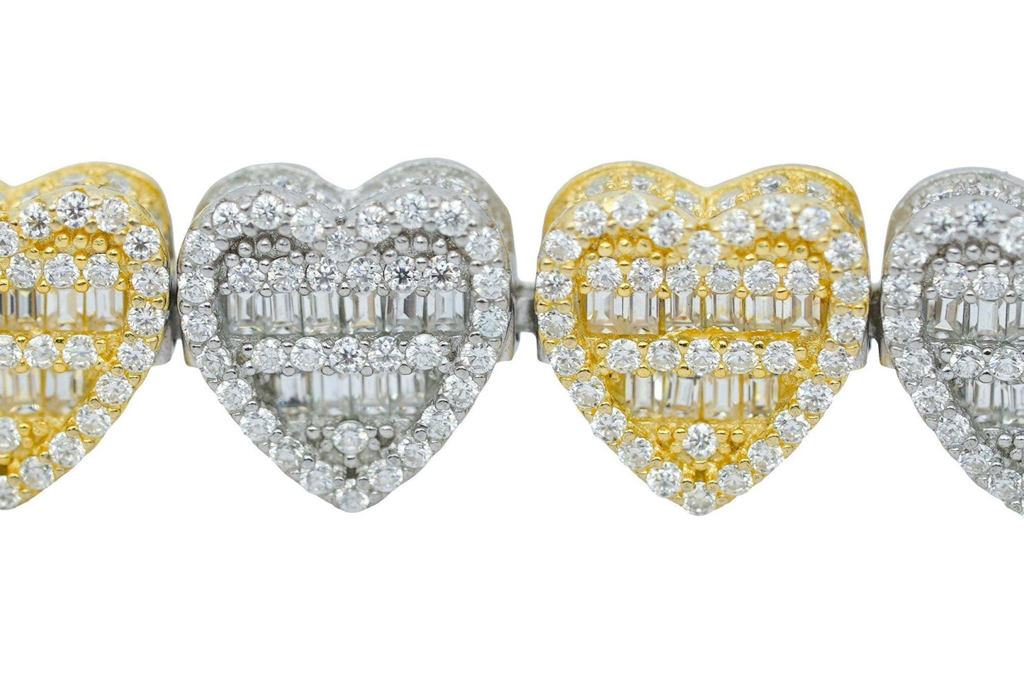 Round And Baguette VVS Moissanite Diamond 2 Tones Heart Women Bracelet