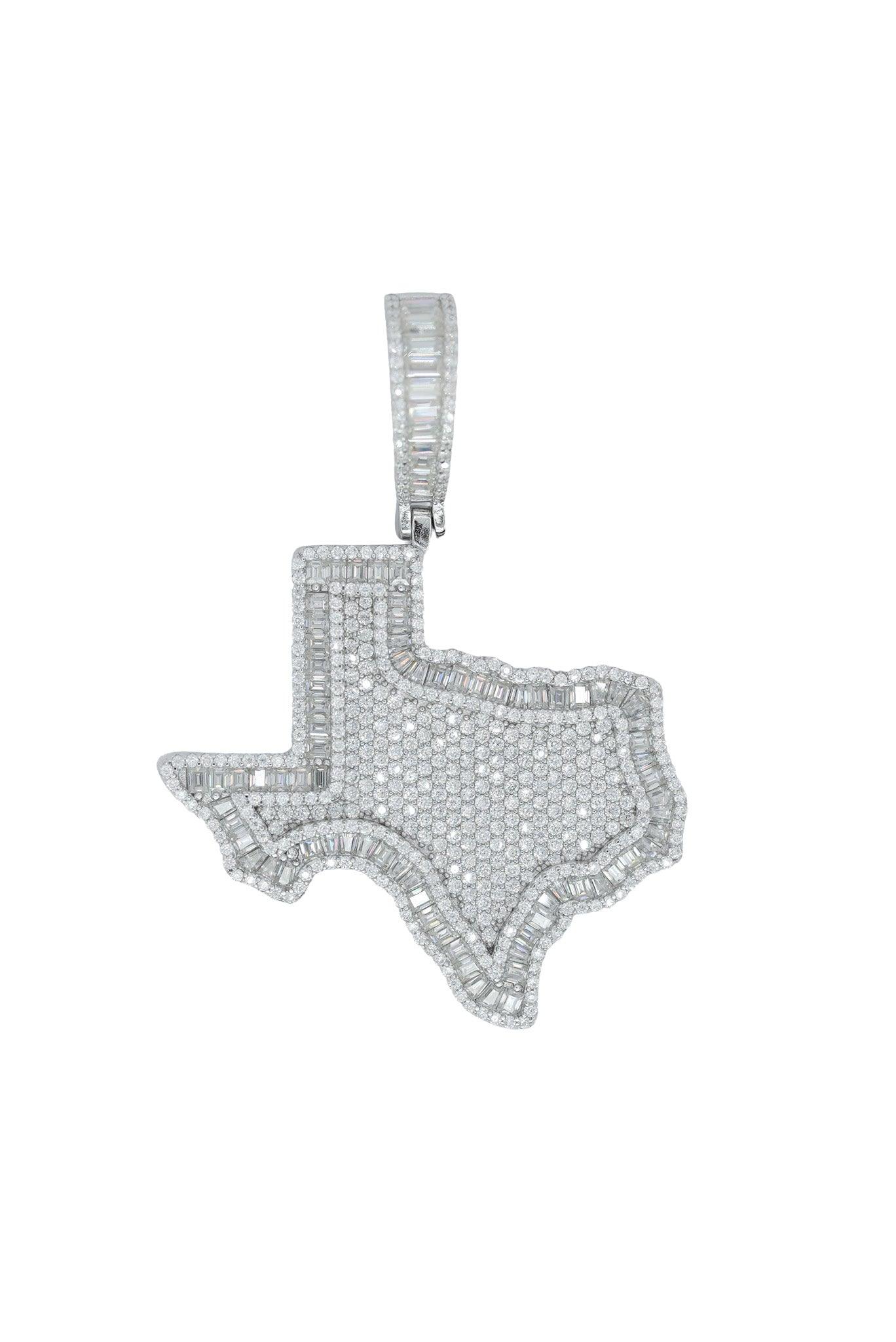Round And Baguette VVS Moissanite Diamond Large Texas State Pendant