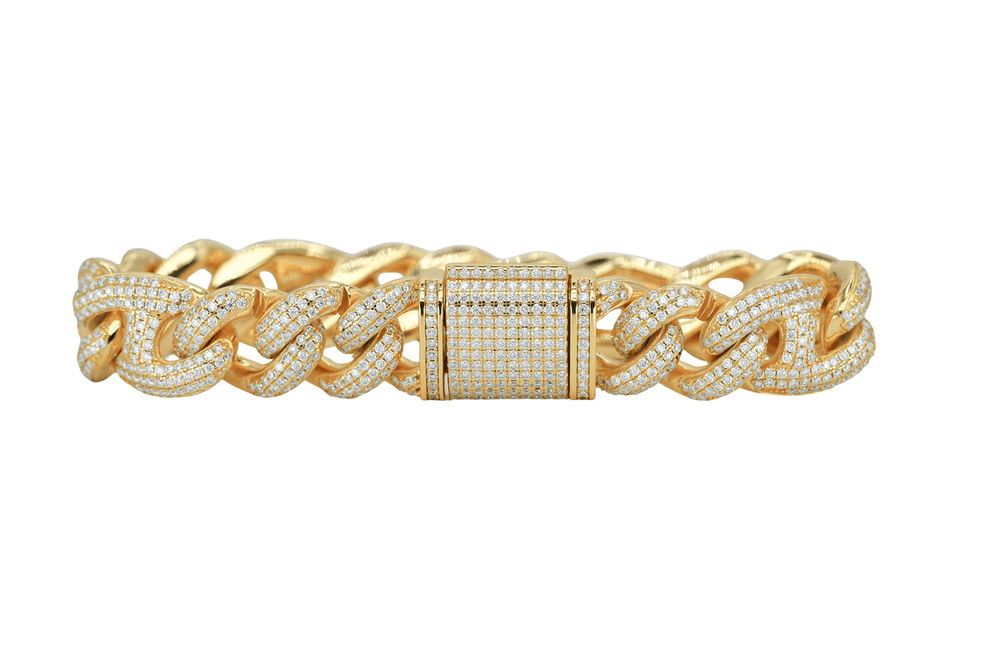 Yellow 15mm Round VVS Moissanite Diamond Pig Snout Style Cuban Bracelet