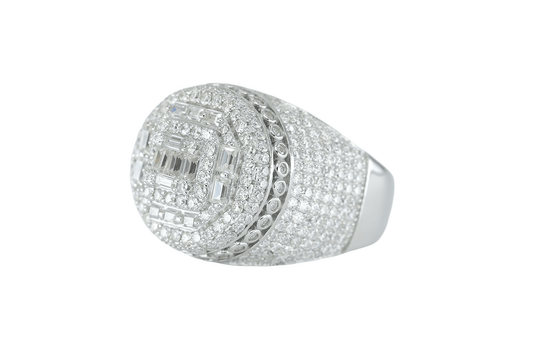 41487: Round And Baguette VVS Moissanite Diamond Ring