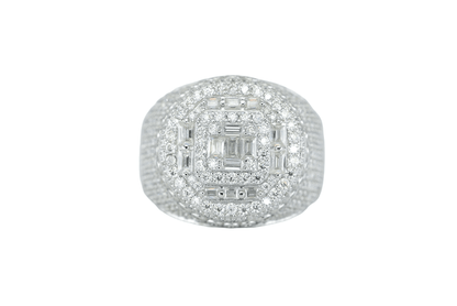 41487: Round And Baguette VVS Moissanite Diamond Ring