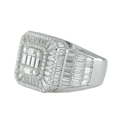 45145:Baguette And Round VVS Moissanite Diamond Square Ring