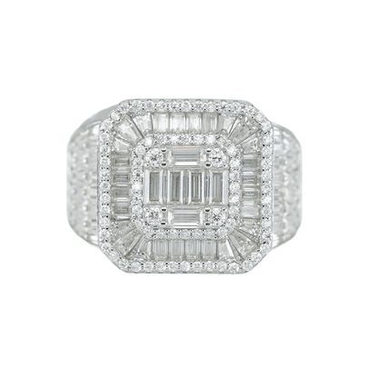 45145:Baguette And Round VVS Moissanite Diamond Square Ring