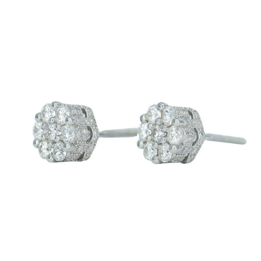 9032:White Small Full Buss Down VVS Moissanite diamond Flower Earring