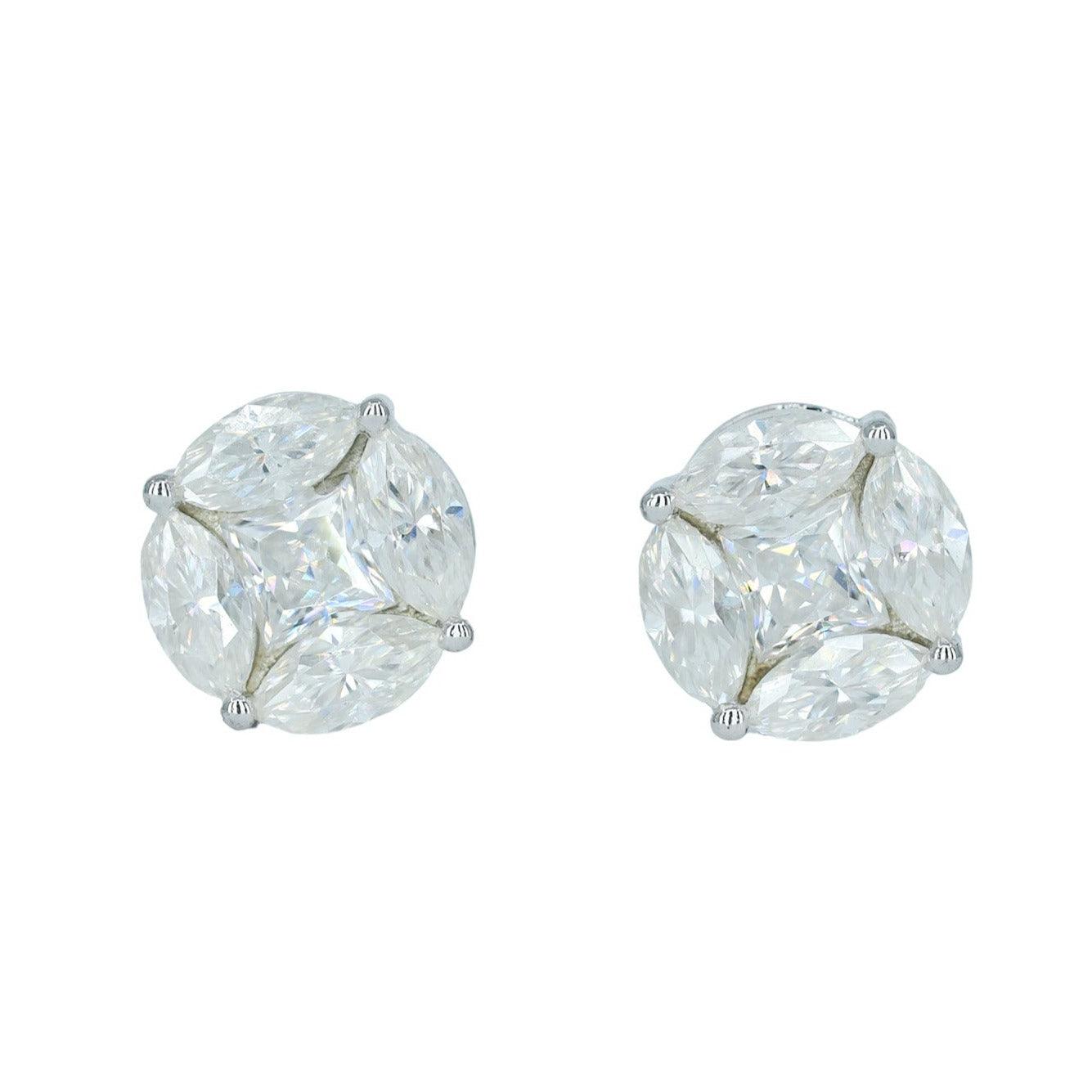 9124 :Medium White Oval And Square Diamond Earing