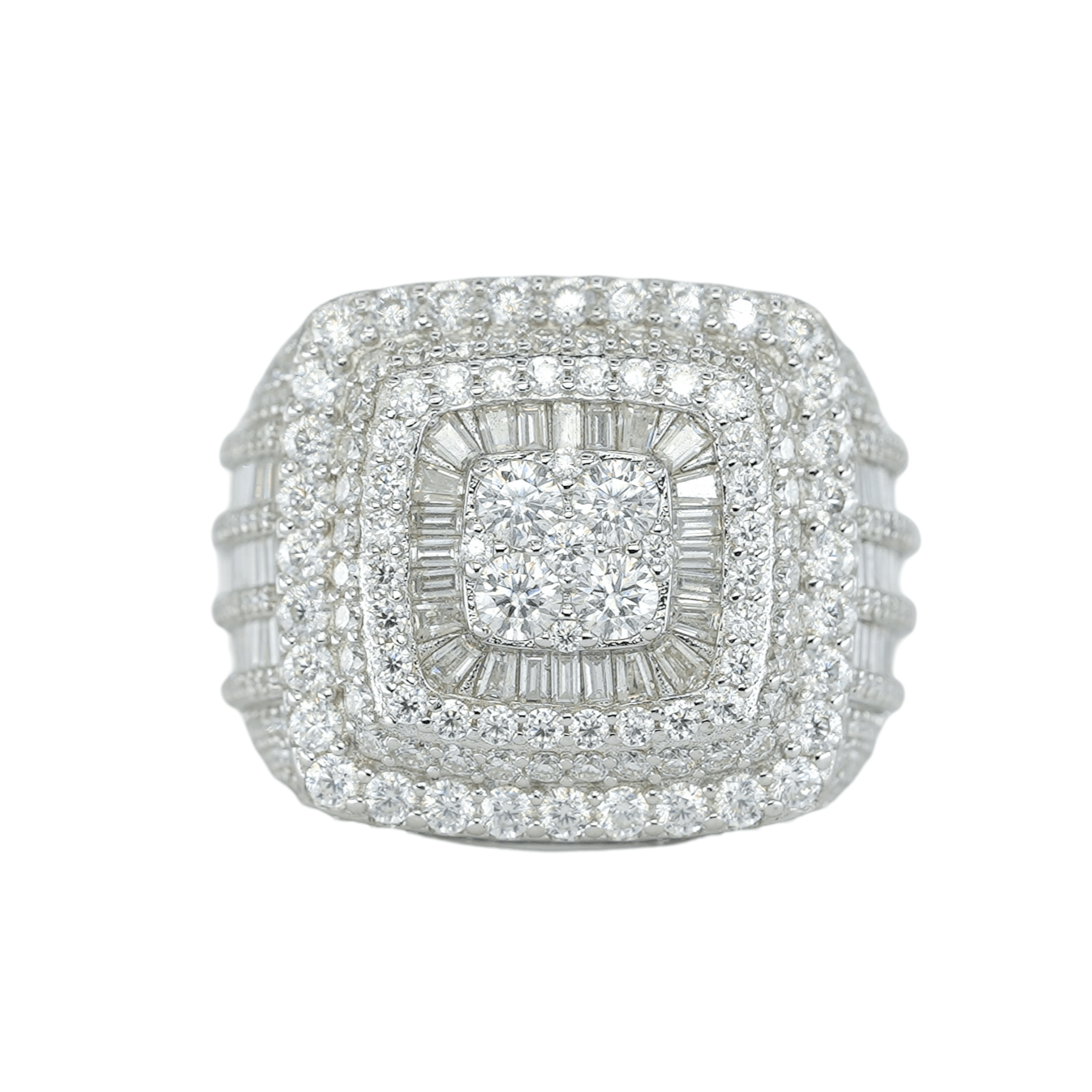 9227:Baguette And Round VVS Moissanite Diamond Square Ring