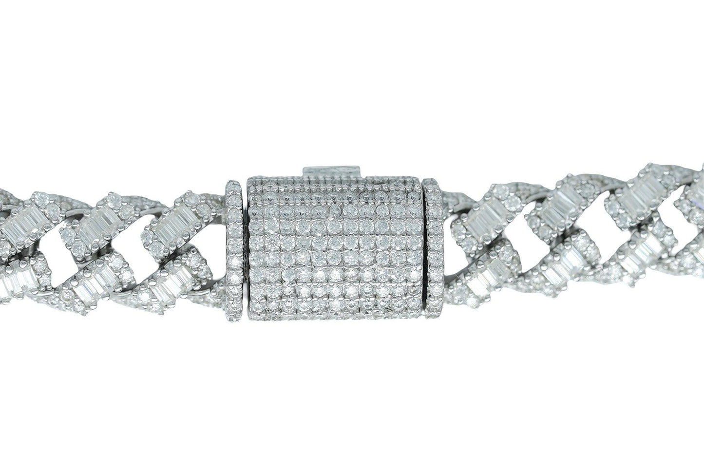 9mm Round And Baguette VVS Moissanite Diamond Cuban Bracelet