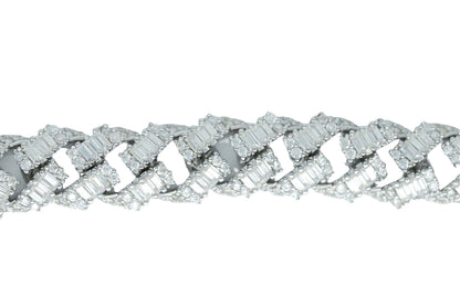 9mm Round And Baguette VVS Moissanite Diamond Cuban Bracelet