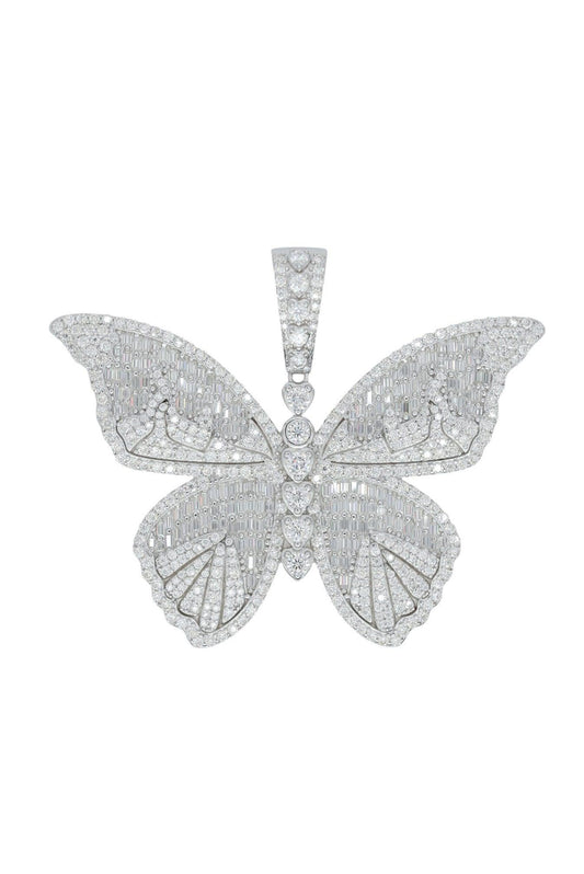 Round And Baguette VVS Moissanite Diamond Butterfly Pendant