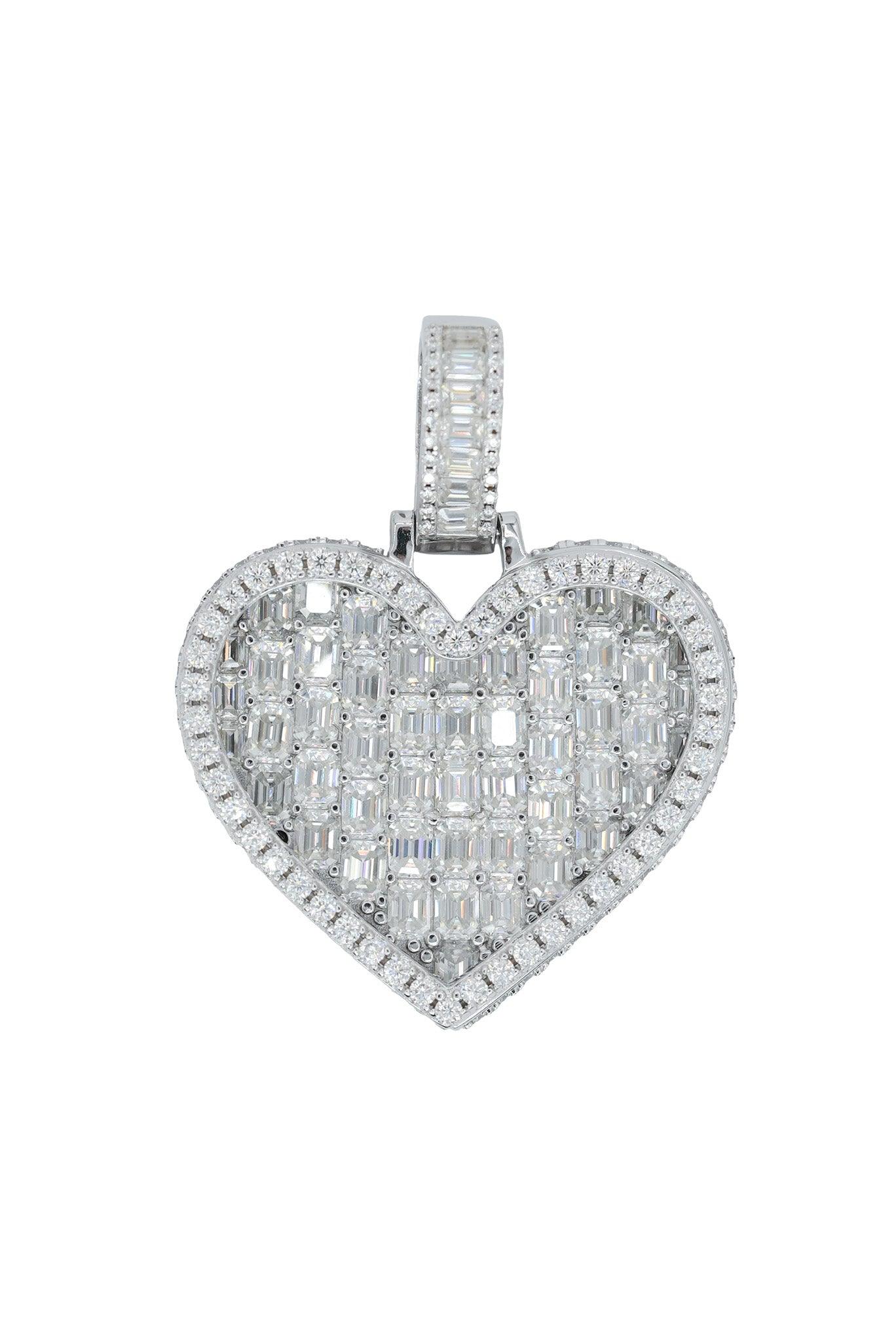 Round And Baguette VVS Moissanite Diamond Heart Pendant