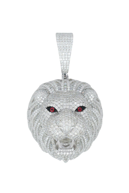 Round And Baguette VVS Moissanite Diamond Lion Pendant