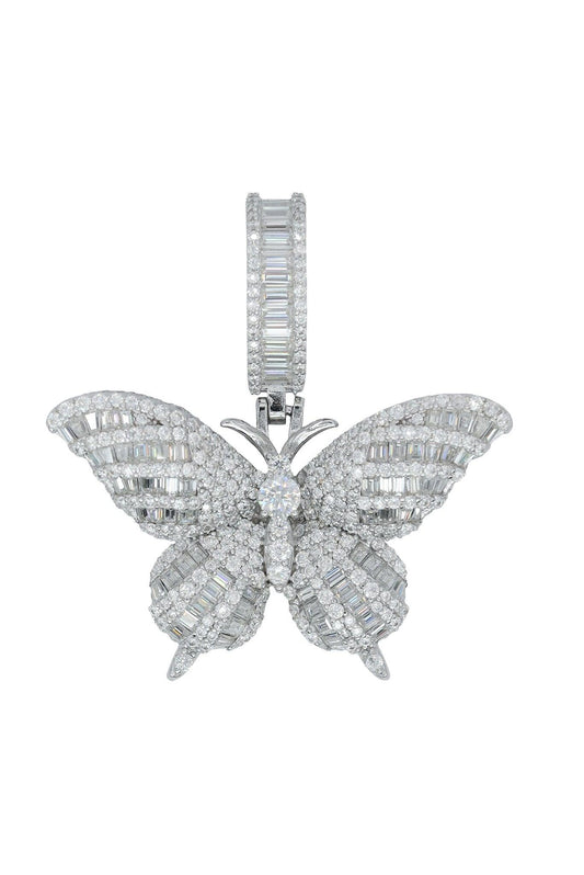 Round And Baguette VVS Moissanite Diamond Medium Butterfly Pendant