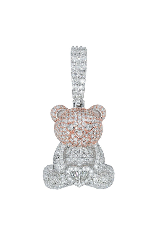 Round And Baguette VVS Moissanite Diamond Medium Teddy Bear Pendant