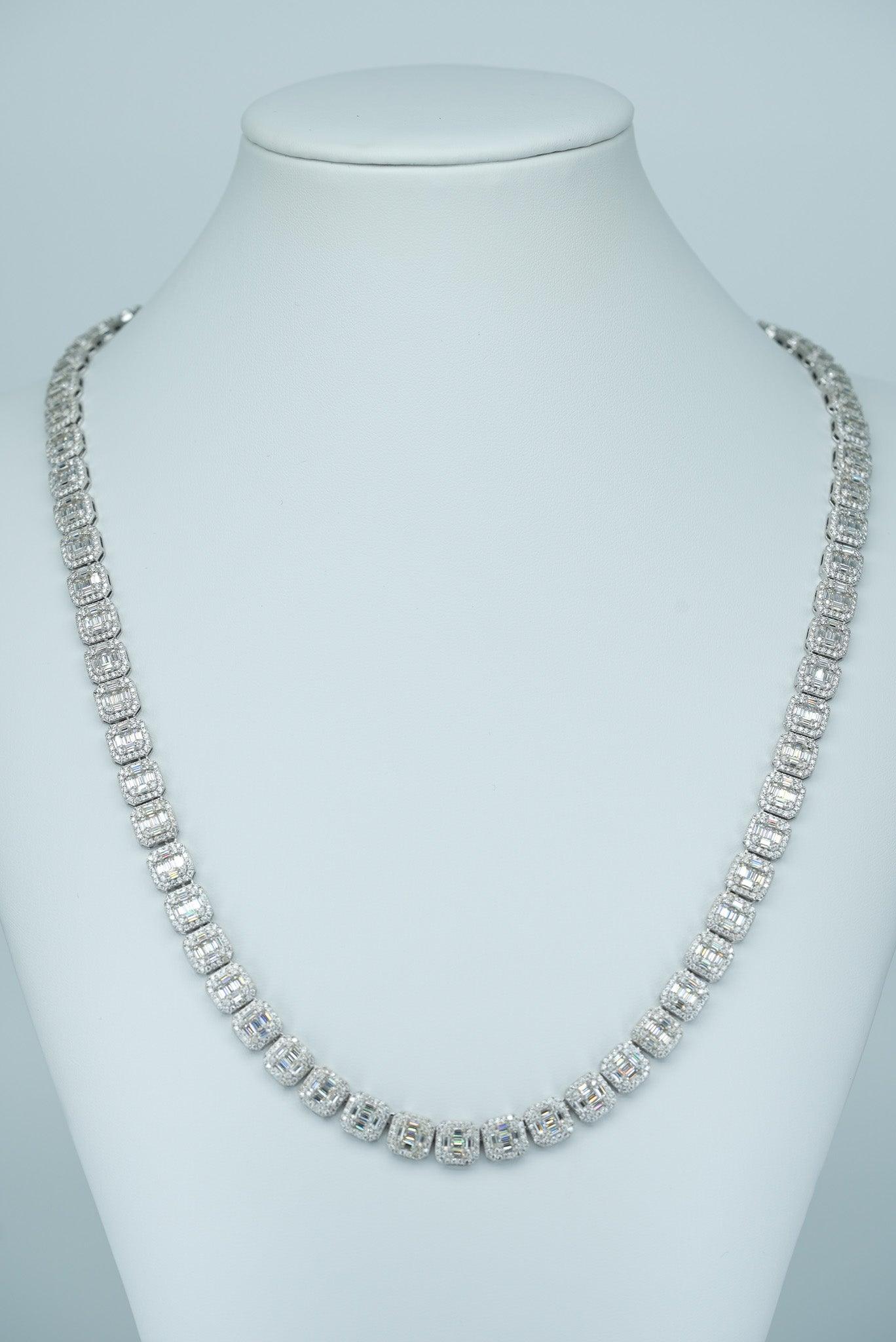 Round And Baguette VVS Moissanite Diamond Necklace