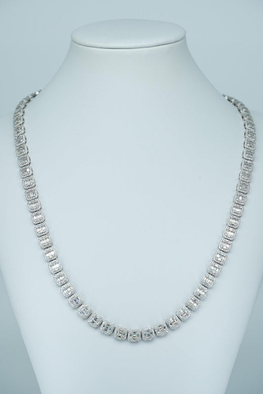 Round And Baguette VVS Moissanite Diamond Necklace