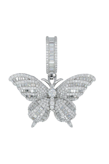 Round And Baguette VVS Moissanite Diamond Small Butterfly Pendant