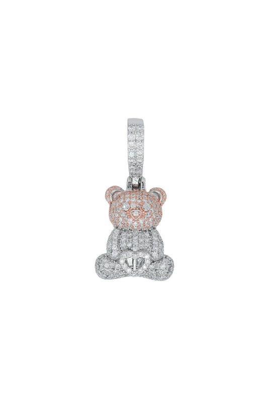 Round And Baguette VVS Moissanite Diamond Small Teddy Bear Pendant