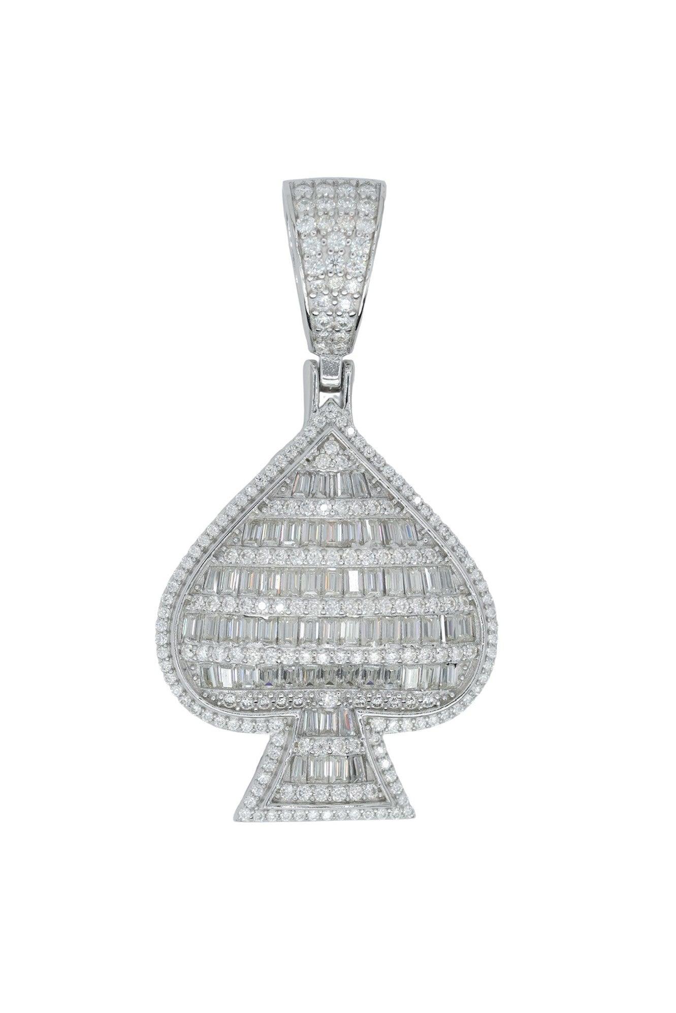 Round And Baguette VVS Moissanite Diamond Spades Pendant