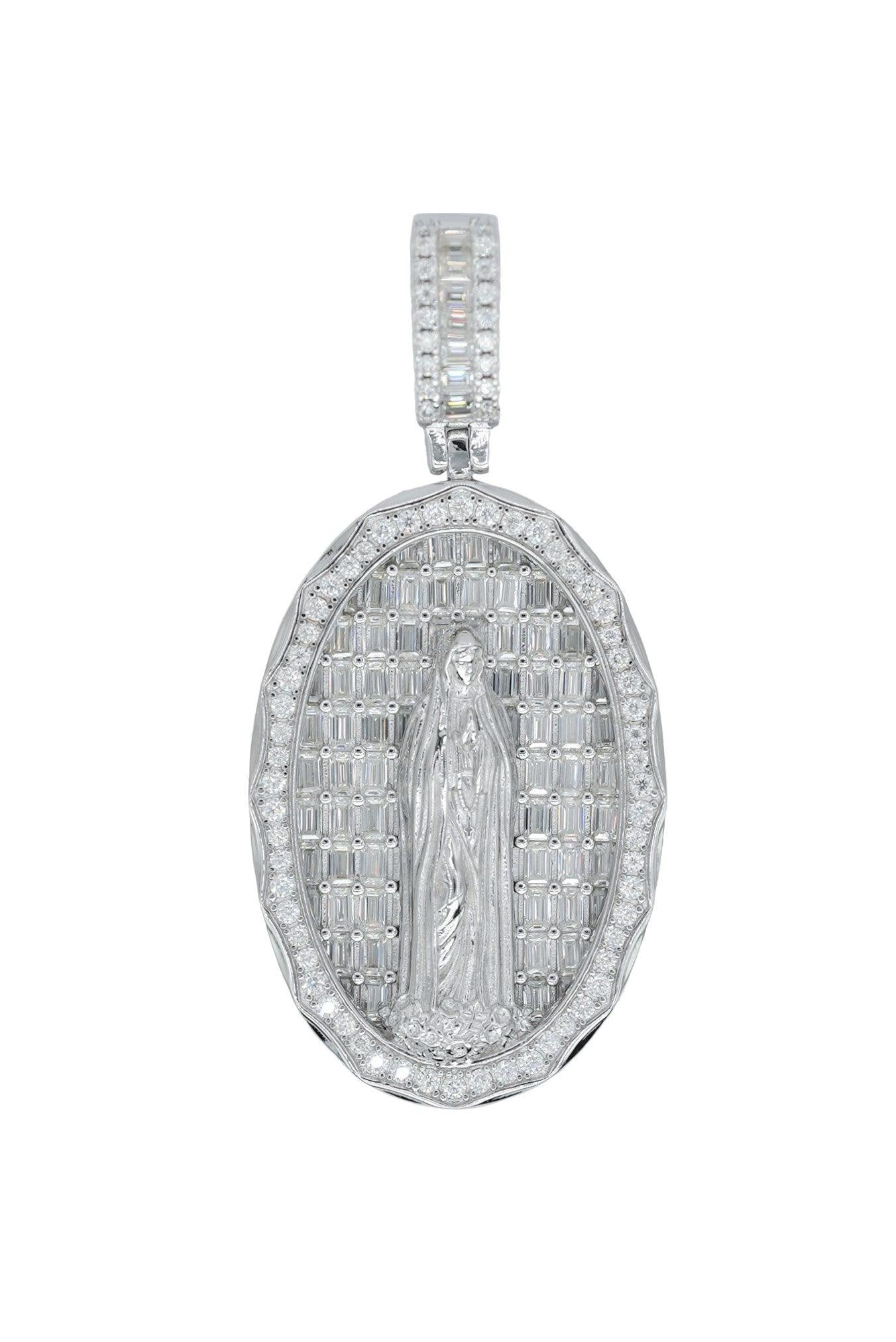 Round And Baguette VVS Moissanite Diamond Virgin Mary Pendant