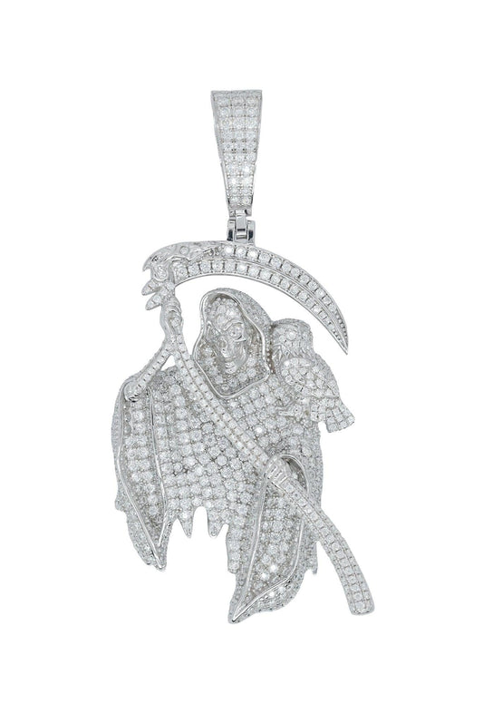 Round VVS Moissanite Diamond Large Grim Reaper Pendant