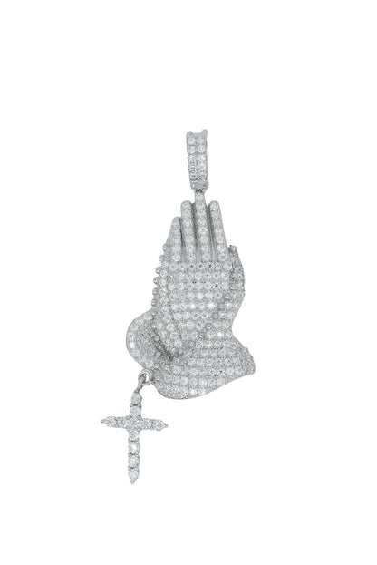 Round VVS Moissanite Diamond Prayer Hand With Cross Pendant