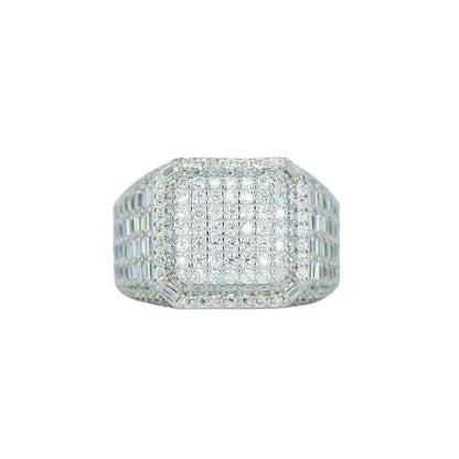 Square baguette and Round VVS Moissanite Diamond Ring