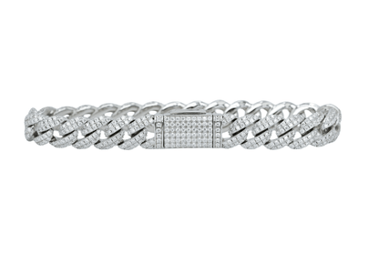 White 10mm Round VVS Moissanite Diamond Cuban Arc Style Bracelet