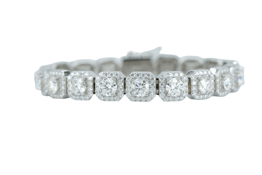 White 10mm Round VVS Moissanite Diamond Square Bracelet