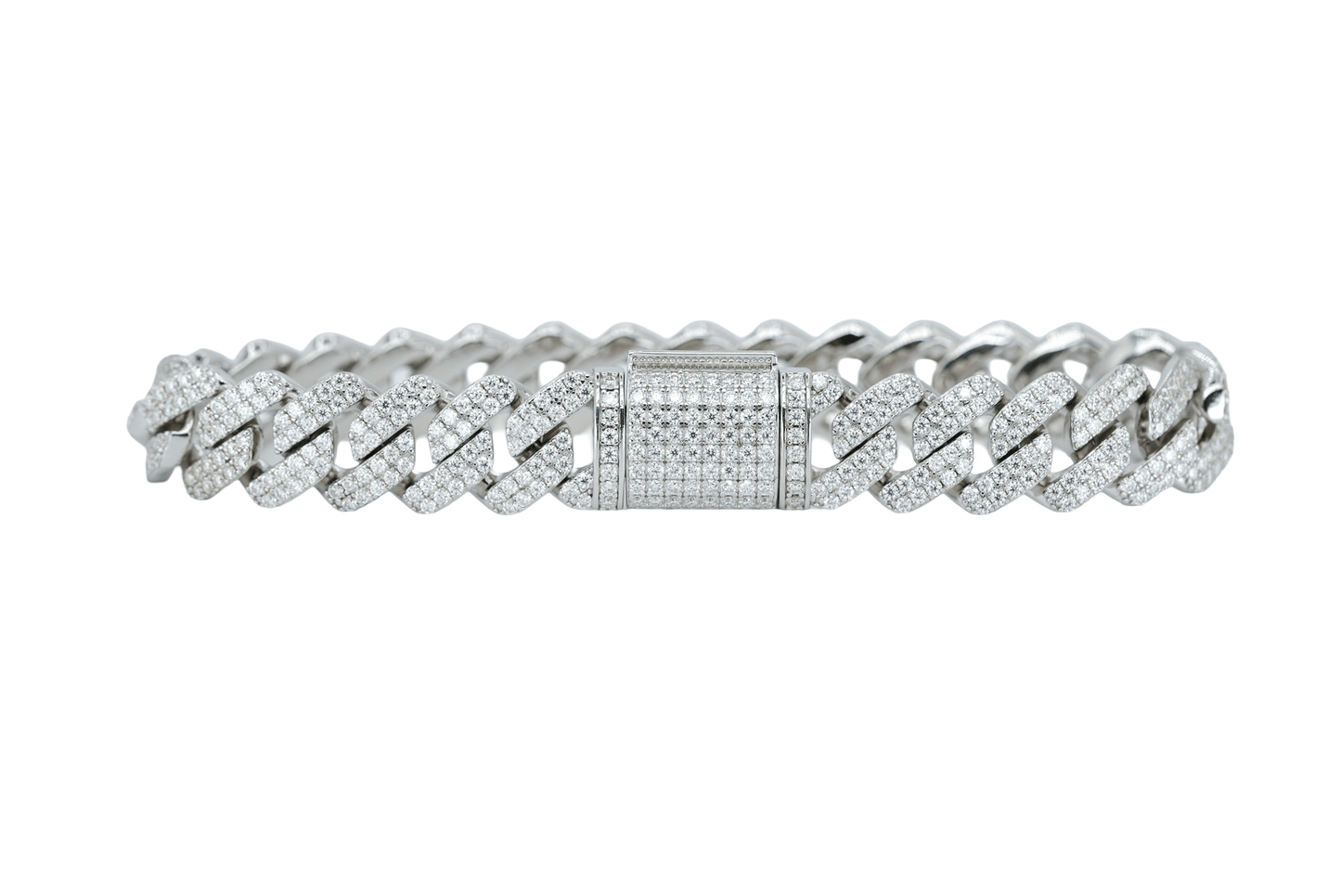 White 12mm Round VVS Moissanite Diamond Cuban Bracelet