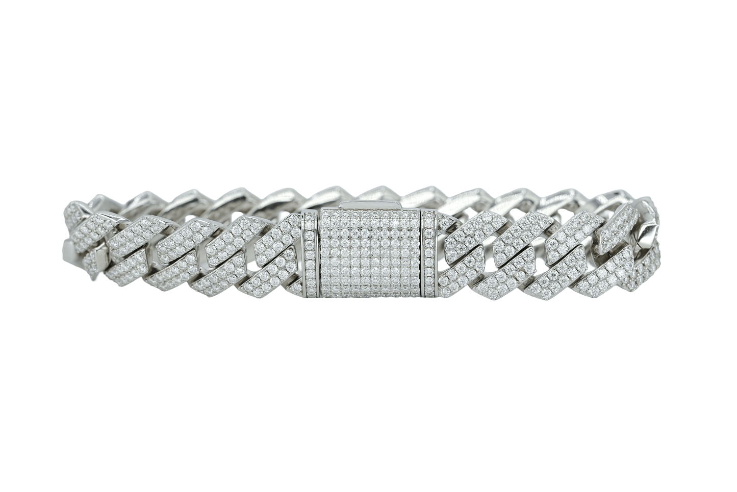 White 14mm Round VVS Moissanite Diamond Sharp Angle Cuban Bracelet