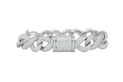 White 16mm Round VVS Moissanite Diamond Infinity Cuban Bracelet